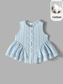 Maija Kids Maija Kids 1件少女休闲优雅露脐宽松双层荷叶边下摆背心，适合休闲外出、聚会、节日、夏季和春季穿着。 - 彩色 - 查看 2