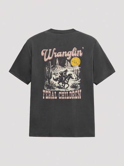 Open Phase 复古 90 年代浣熊西部印花 T 恤，复古西部浣熊图案 T 恤，酷炫礼物，男士图案 T 恤，有趣的西部风格衬衫