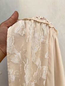 Rustia Plus Size Casual Long Floral Lace Trim Shirt, Vacation Wear For Spring & Summer - Apricot - View 3