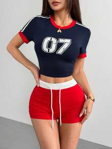valorelle valorelle Set da donna a 2 pezzi con pantaloncini e top a maniche corte con stampa - Multicolore - Visualizzare 5