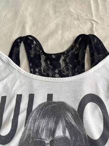 Glimmora 女士蝙蝠袖收腰简约印花圆领T恤 - 白色 - 查看 3