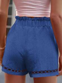 Almamuse Pantalones cortos casuales y versátiles de mujer talla grande de unicolor con cordón en la cintura y bolsillos - Azul Marino - Ver 2