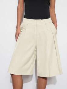 Maija 女士休闲宽松阔腿裤，纯色，适合夏秋季节、都市通勤、商务休闲、办公穿着、教师服装 - 杏色 - 查看 6