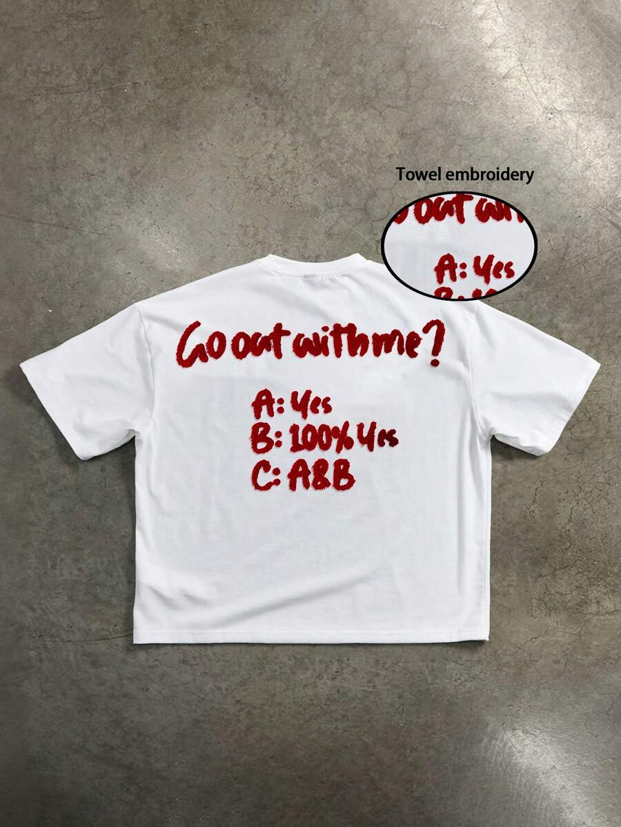 Manfinity ZONE917 Áo thun ngắn tay màu trắng dáng rộng, in hình khẩu hiệu hài hước "GO OUT WITH ME" (Hẹn hò với em), quà tặng cho bạn trai/bạn gái. - trắng - Xem 1