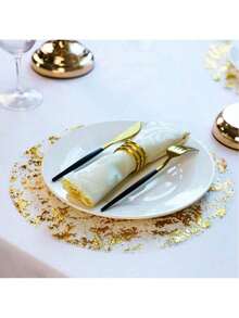 50/100/150 Disposable Gold Placemats, 13 "Glitter Metal Mesh Round Placemats, Gold Foil Mesh Doilies, Table, Wedding, Birthday Party Decorative Gold Doilies - Multicolor - View 5