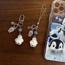 New Design Kawaii Beaded Sea Otter Flocked Phone Lanyard, Phone Charm, Phone Accessory, Bag Charm, Keychain Pendant - Black and White - View 10