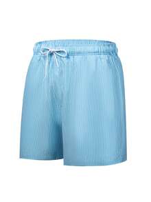 ZELFYO 男士休闲条纹沙滩短裤 - 藍色 - 查看 3