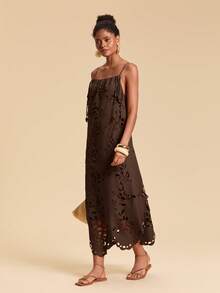 Travachic 女士纯色梭织连衣裙，度假花卉贴花连衣裙，圣诞节服装，新年服装，感恩节服装，时尚优雅派对连衣裙，奢华婚礼宾客派对连衣裙，时尚沙滩装，女士夏季服装，派对连衣裙，沙滩装，女士优雅夏季婚礼宾客连衣裙，橙色吊带裙 - 棕色 - 查看 7