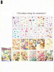 凤凰树叶花朵剪贴膜贴纸，日记贴纸簿，宠物花卉日记材料 - 套裝 - 查看 11