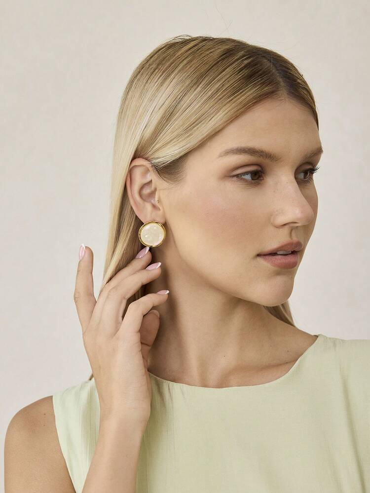 MOTF PREMIUM 欧美夸张冷风气质简约大方蛋白石耳环 女士高雅几何圆形百搭耳环 - 金色 - 查看 5