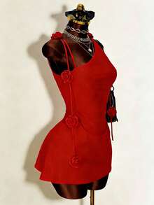 Franclia 女士红色无袖花卉吊带短裙 - 紅色 - 查看 4