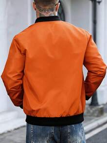 Manfinity Homme Men's Baseball Collar Zip-Up Casual Versatile Daily Wear Long Sleeve Jacket - Orange - View 3