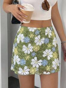 Aloruh 优雅浪漫度假风水溶性刺绣半身裙，适合音乐节、演唱会、复活节、圣帕特里克节、狂欢节、办公室女装、外出、约会之夜、演唱会服装、沙滩裙、Y2K风格、绿色半身裙 - 彩色 - 查看 2