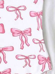 SHEIN Baby Girls' Cute Pink Bow Decor Flutter Sleeve One-Piece Swimsuit, Fashionable Casual Swimwear, Suitable For Girls, Swimming, Vacation, Beach, Pool, Photography, Summer Holiday Gift Baby Girl 3 Month OldBathing Suits Ruffle Sleeve Onsie Puppy Keep Baby Girl Bathing Suit Cap Sleeve Romper Swimsuit Beach Clothes - Pink - View 5