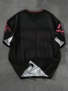 Aesthetic Post 男士休闲T恤，运动数字印花 - 黑色 - 查看 2