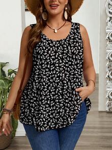 EMERY ROSE Plus Size Loose Fit Pleated Wide Strap Camisole And Tank Top, Suitable For Spring And Summer Plus Size Vest Tops Women's Tops And Blouses Women Plus Size Tops Women's Tops For Summer - Multicolor - View 4