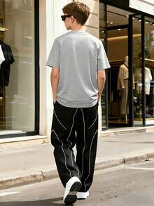 Vacaura Bộ đồ 2 món dành cho tuổi teen mùa xuân/hè, áo ngắn tay và quần dài, phối màu đen trắng cổ điển, thiết kế kẻ sọc thời trang, thoải mái, phù hợp cho hoạt động ngoài trời và mặc hàng ngày. - Nhiều màu - Xem 5