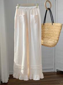 Comfortcana Women's Drawstring Waist Wide Leg Loose Casual Pants - Apricot - View 2