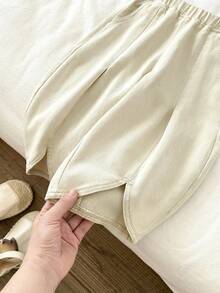 Quần jean ống rộng màu kaki nhạt cho bé gái - Màu Khaki - Xem 8