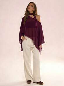 Avenya Áo kiểu nữ bằng vải chiffon, vai lệch, mỏng nhẹ, thanh lịch, mềm mại. - Màu tím - Xem 1