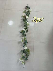 1/2件人造尤加利花环，假绿植花环，配白玫瑰和满天星，适用于婚礼拱门背景墙挂派对中心装饰礼品 - 均碼 - 查看 12