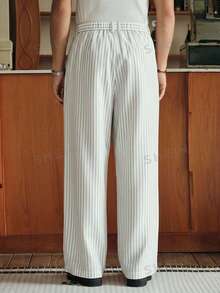 SWAVVY 男士条纹印花褶皱商务休闲正装裤 - 白色 - 查看 3