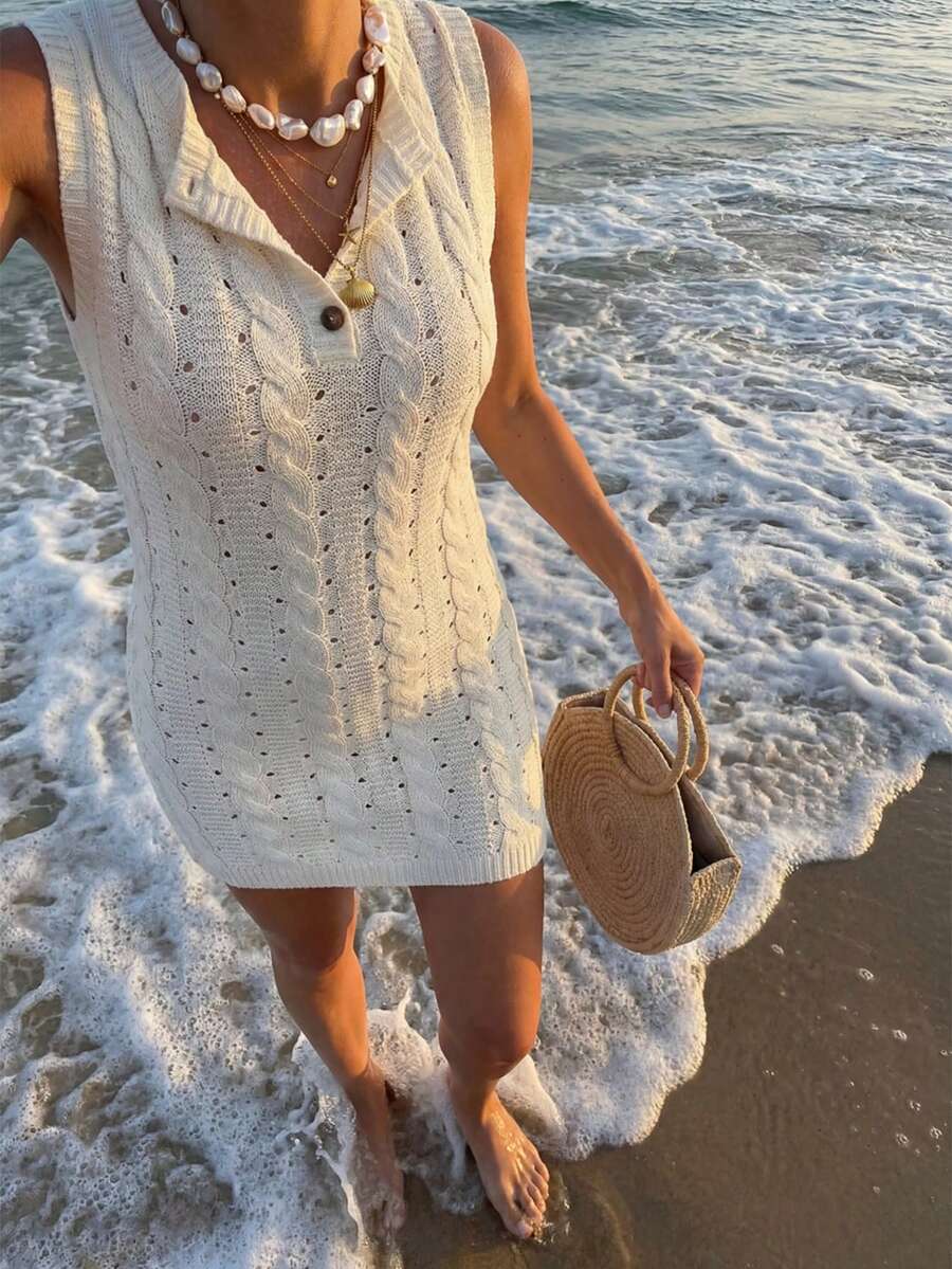 SHEIN Holidaya 扭纹迷你性感女装 - 白色 - 查看 1