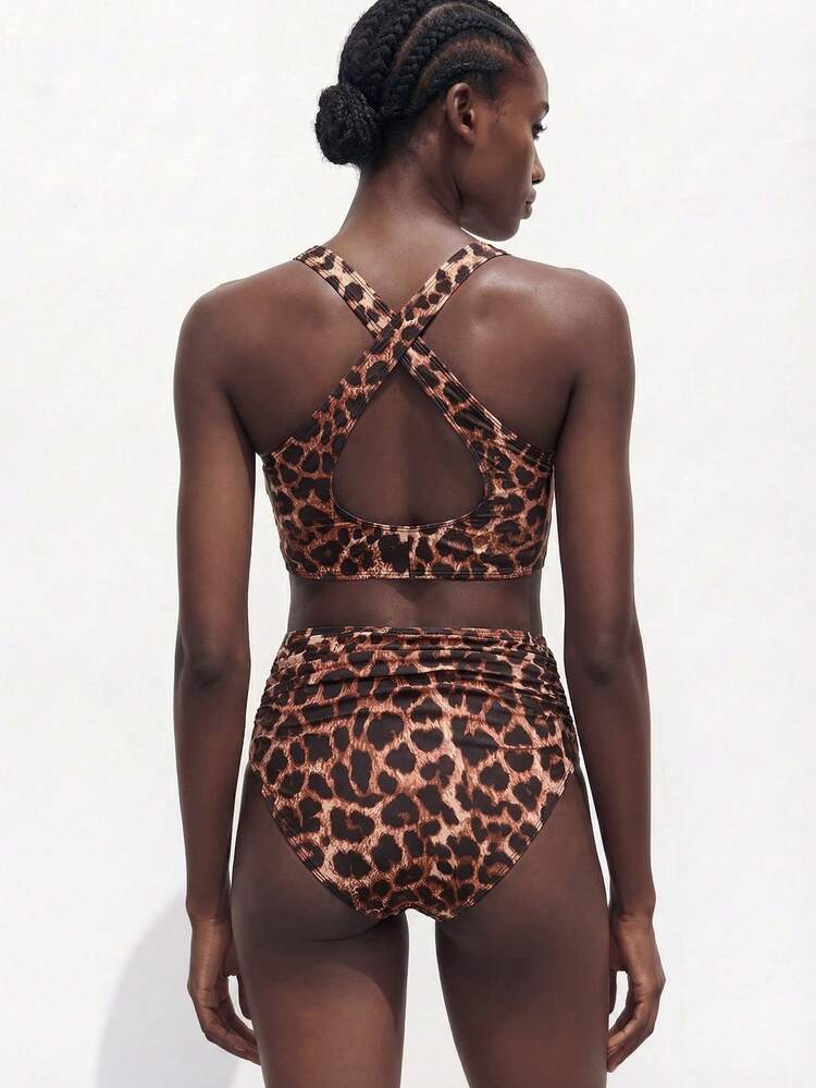SHEIN Maija Set di costumi da bagno leopardati da donna, costume intero leopardato da , costume da bagno a vita alta leopardato da donna, costume da bagno a due pezzi leopardato o a stampa cheetah da donna, costume da bagno leopardato da donna, costume da bagno a due pezzi estivo da donna per vacanze in spiaggia