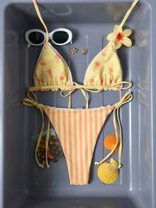 Swim Mod Bikini 2 Potong untuk Liburan Pantai Kasual Wanita - Kuning - View 5