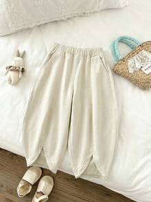 Quần jean ống rộng màu kaki nhạt cho bé gái - Màu Khaki - Xem 6