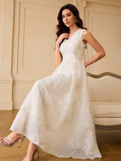 ZEYLAH Đầm nữ đính sequin và ngọc trai giả họa tiết hoa, thời trang cho tiệc tùng và dạo phố.