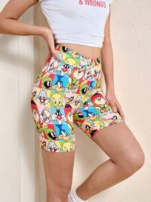 LOONEY TUNES X SHEIN Quần short nữ cạp chun co giãn kiểu dáng thường ngày - Nhiều màu - Xem 4