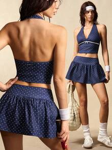 VARSIVA Bộ đồ thể thao mùa hè dành cho nữ, gồm áo hai dây và chân váy ngắn in họa tiết chấm bi. - Nhiều màu - Xem 11