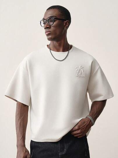 STYNVO 男士纯色圆领落肩短袖宽松休闲T恤，夏季