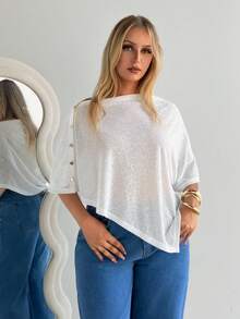 Auralis 新款夏季休闲薄纱米色上衣 / 简约时尚棕色提花针织露背斗篷式上衣，多种穿法 / 方下摆套头衫 / 婚礼季披肩 - 杏色 - 查看 4