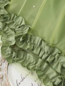 Elegant Fashion Ruffled Pearl Decor Mesh Girls Dress - Green - View 4