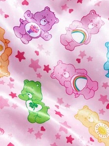 SHEIN X Care Bears 升级版双层粉色女士护发帽，宽弹力缎面可爱卡通熊印花，系带睡眠帽，柔软舒适，适合日常居家和睡眠佩戴 - 彩色 - 查看 8