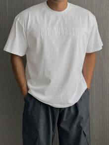 DAZY Men's Letter Embroidered Light Grey T-Shirt, Summer - Grey - View 8