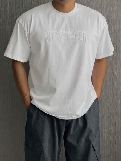 DAZY Men's Letter Embroidered Light Grey T-Shirt, Summer