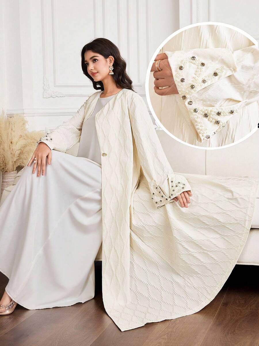 Al Najma Women's Minimalist Long Sleeve Arabic Abaya - Apricot - View 1