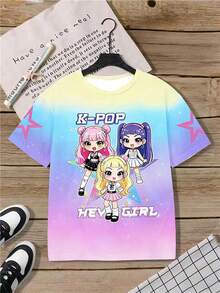 Sparklyn 少女团体图案印花短袖T恤，休闲舒适，适合春夏穿着，时尚百搭，是户外活动、野餐、街头摄影、居家、上学、节日庆典、送礼的理想之选。 - 彩色 - 查看 3