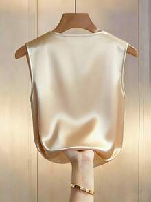 Franclia Sexy Fitted Plunging Neck Blouse With Side Ruffle Detail, Spring/Summer - Beige - View 2
