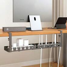 1 pieza Bandeja ajustable para gestión de cables debajo del escritorio, soporte para regleta de enchufes, organizador de cables, canal de cables oculto, organizador de cables de escritorio, estante para router y cables de datos, caja organizadora de cables, para hogar, oficina, dormitorio, sala de estar, negro - Multicolor - Ver 1