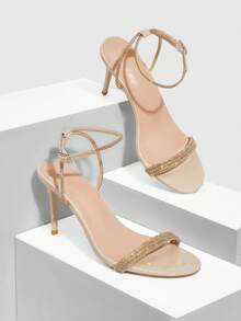 CUCCOO SZL 女士水钻搭扣设计时尚高跟凉鞋，适合日常穿着 - 杏色 - 查看 2