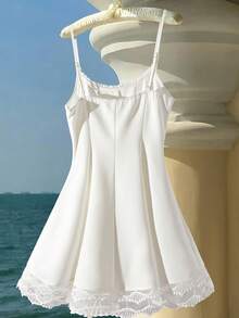 GlowEve Women's Lace Trim Mini Dress - White - View 2