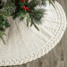 [1 Pack] Knitted Tree Skirt, Cream White Creates Festive Atmosphere, Thickened Non-Slip Base Decoration, Party Decoration - White - View 2