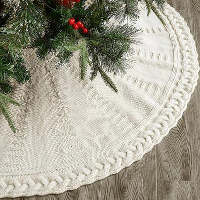 [1 Pack] Knitted Tree Skirt, Cream White Creates Festive Atmosphere, Thickened Non-Slip Base Decoration, Party Decoration