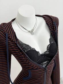 Elamini 女士条纹长袖连帽卫衣，万圣节服装 - 棕色 - 查看 1