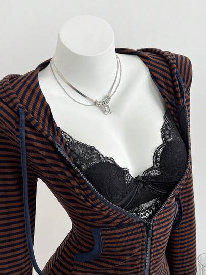 Elamini Women's Striped Long Sleeve Hooded Sweatshirt, Halloween Costume