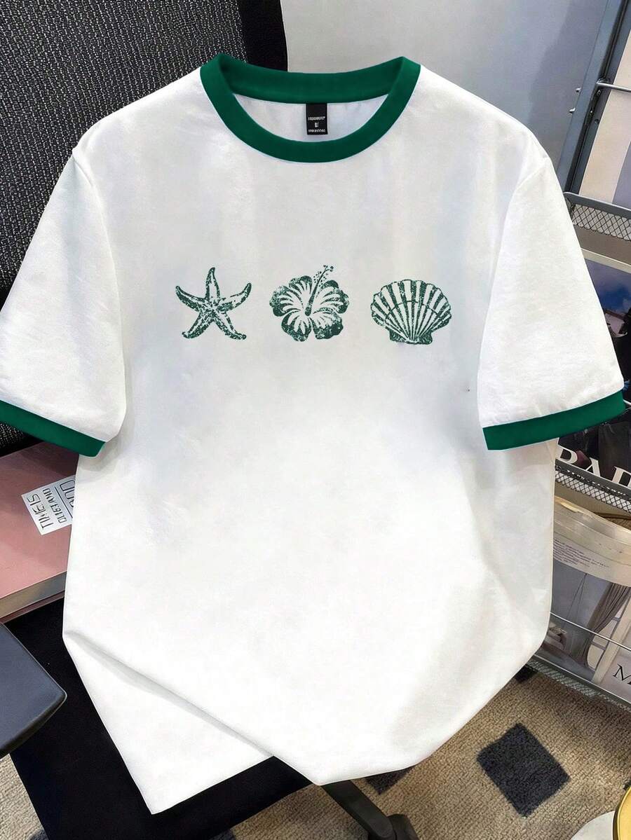 Manfinity Joysei Standard Size Men's Green Sleeve Contrast T-Shirt - White - View 1